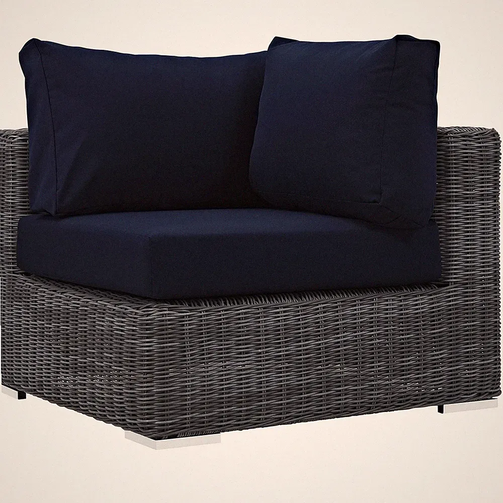 Modway Summon Wicker Rattan Outdoor Patio Sunbrella® Corner Sofa in Canvas Navy