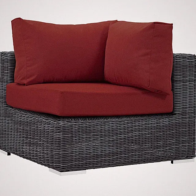 Modway Summon Wicker Rattan Outdoor Patio Sunbrella® Corner Sofa in Canvas Red
