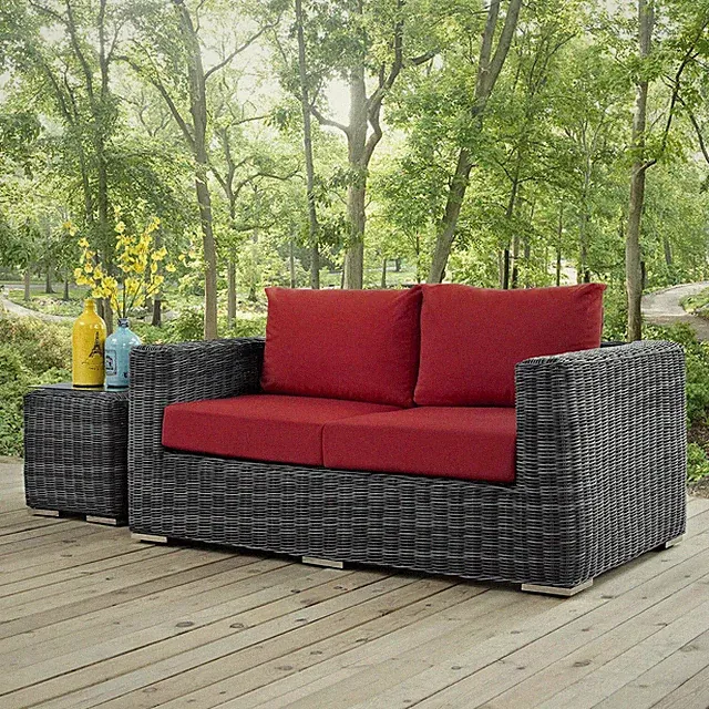 Modway Summon Wicker Rattan Outdoor Patio Sunbrella® Loveseat in Canvas Red