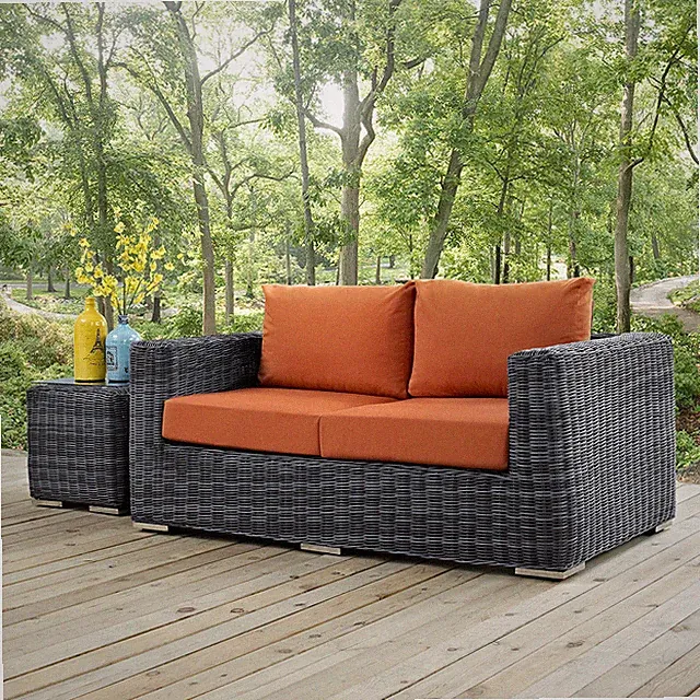Modway Summon Wicker Rattan Outdoor Patio Sunbrella® Loveseat in Canvas Tuscan