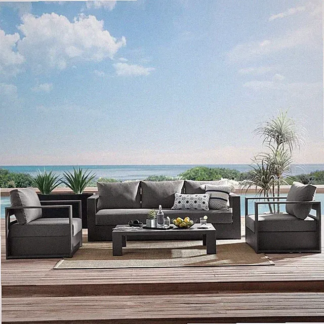 Modway Tahoe 4-Piece Fabric/Powder-Coated Aluminum Outdoor Set in Charcoal/Gray