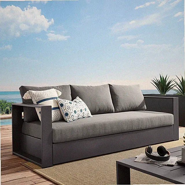 Modway Tahoe Aluminum Outdoor Patio Sofa in Gray Charcoal