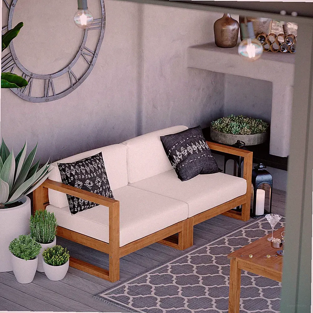 Modway Teak Wood 2-Piece Sectional Sofa Loveseat
