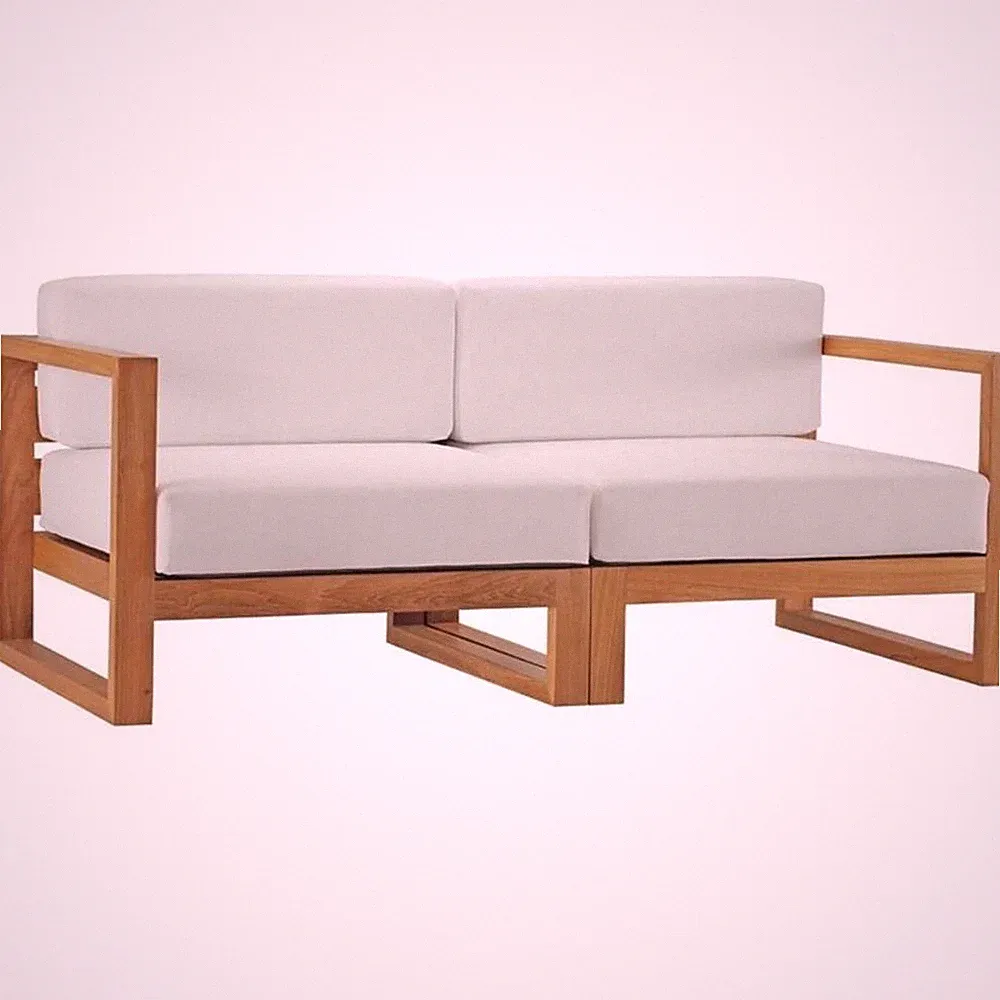 Modway Upland 2-Piece Solid Teak Wood Patio Loveseat in Natural and White