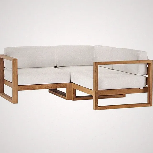 Modway Upland 3-Piece Solid Teak Wood Patio Sectional Sofa in Natural & White