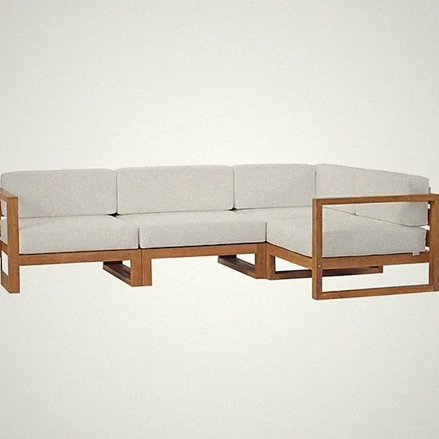 Modway Upland 4-Piece Solid Teak Wood Patio Sectional Sofa in Natural and White
