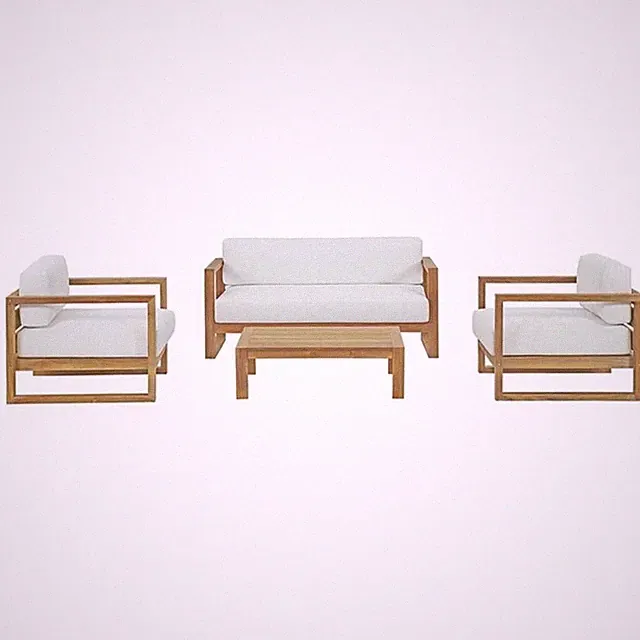 Modway Upland 4-Piece Wood Patio Sofa Set in Natural and White