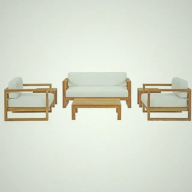 Modway Upland 6-Piece Wood Patio Sofa Set in Natural and White
