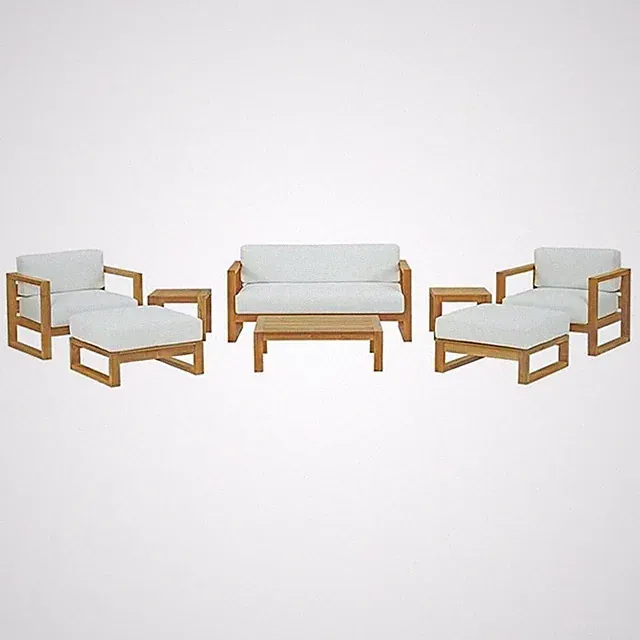 Modway Upland 8-Piece Wood Patio Sofa Set in Natural and White