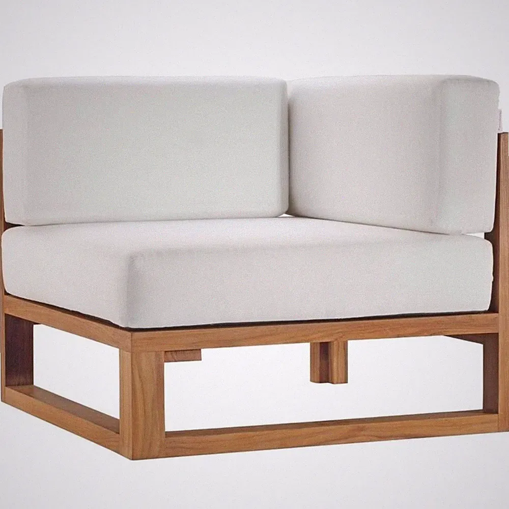 Modway Upland Modern Solid Teak Wood Outdoor Corner Chair in Natural/White