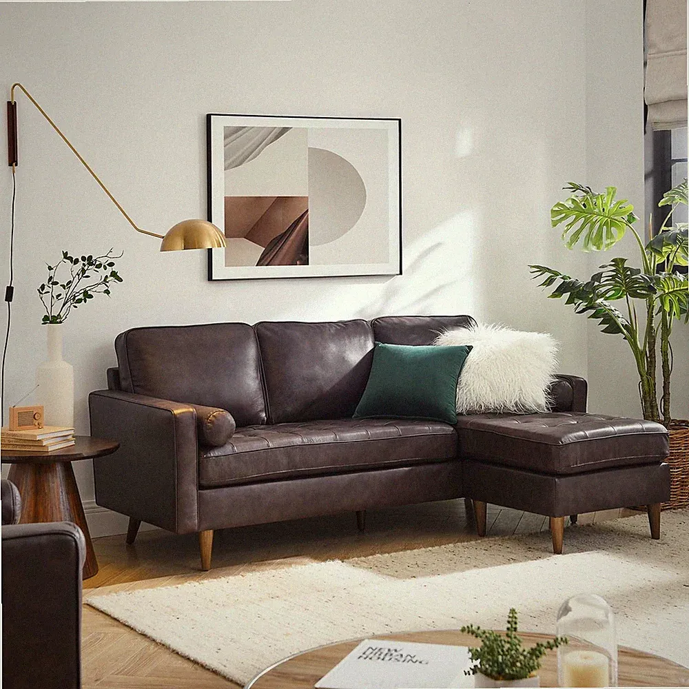 Modway Valour 78" Leather Tufted Apartment Sectional Sofa In Brown