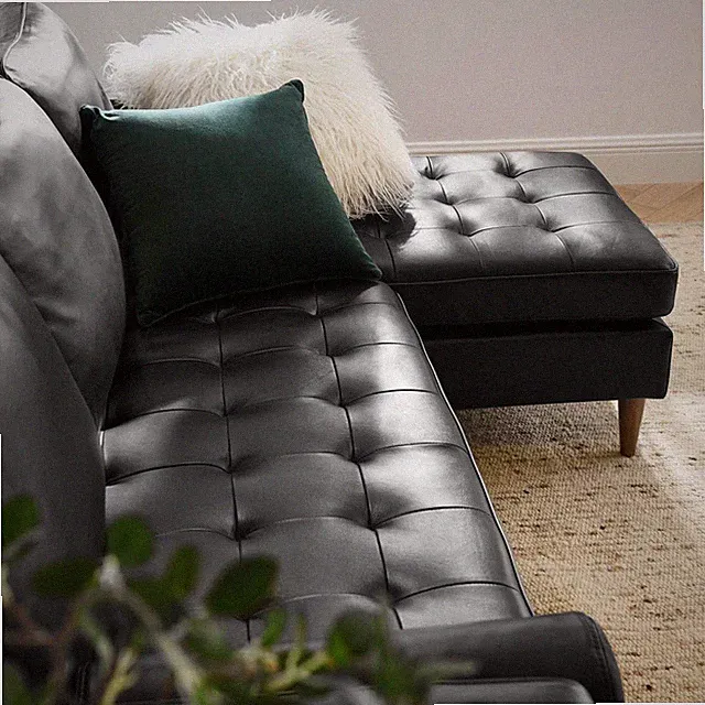 Modway Valour 78" Modern Style Leather Apartment Sectional Sofa in Black