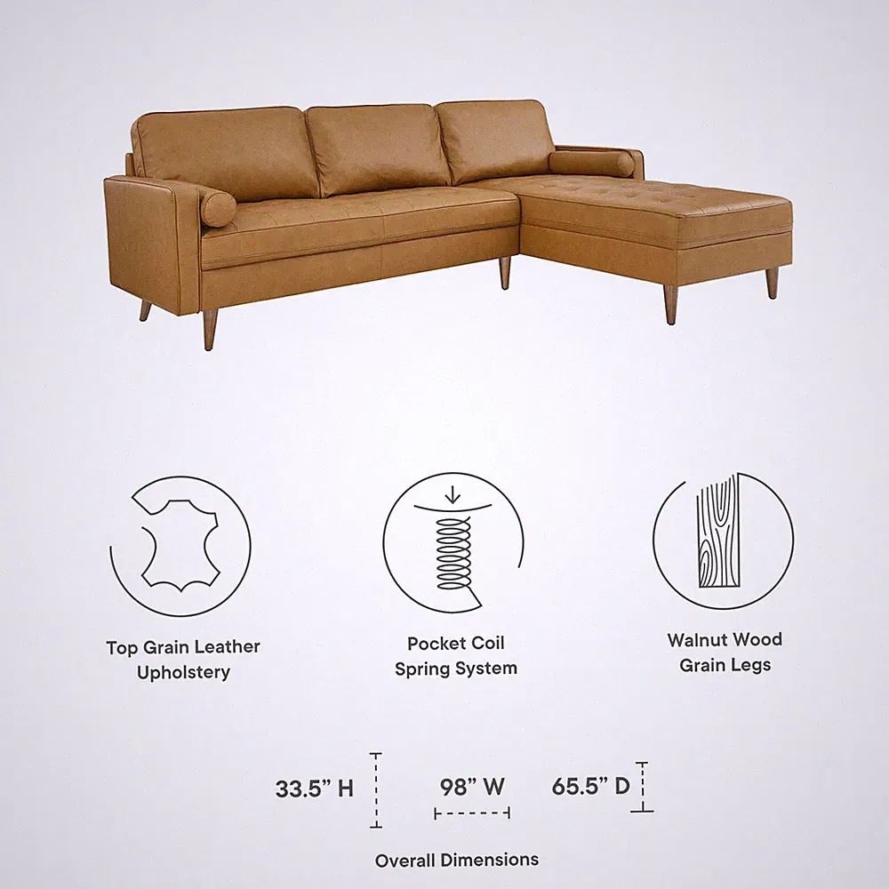 Modway Valour 98" Leather Tufted Sectional Sofa In Tan