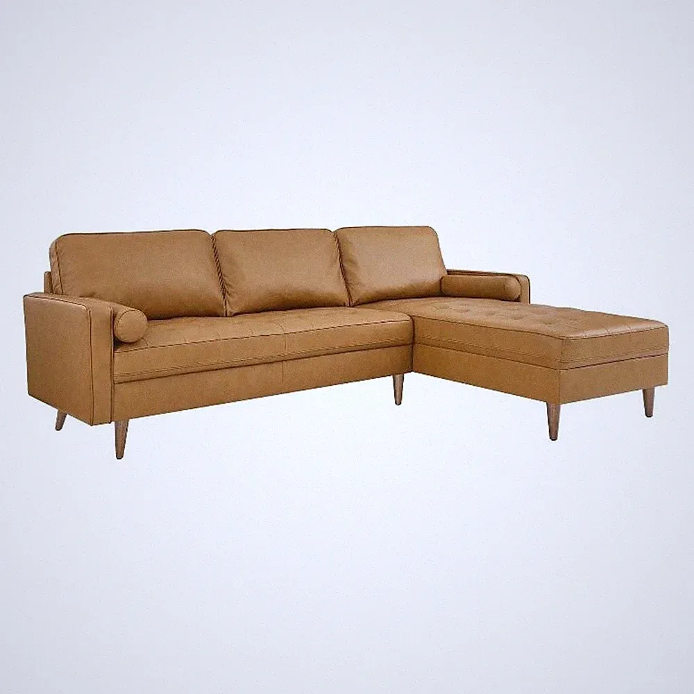Modway Valour 98" Modern Style Leather Sectional Sofa in Tan