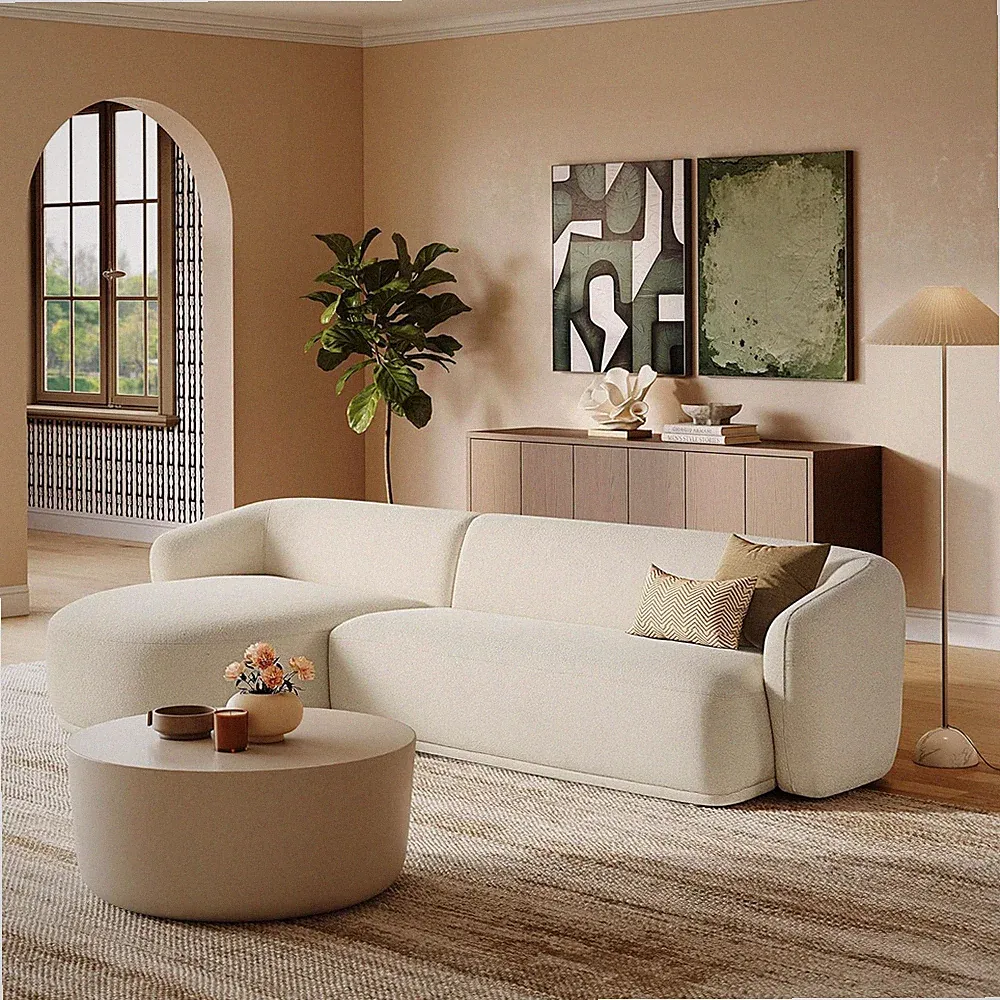 Monica Cream Left Facing Sectional Sofa with Chaise for Living Room