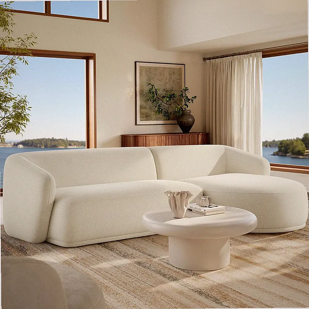 Monica Cream Right Facing Sectional Sofa with Chaise for Living Room