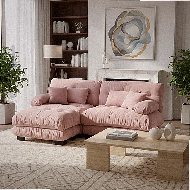 Monterey 94” Chenille Upholstered L-Shaped Modular Sectional Sofa with Ottoman