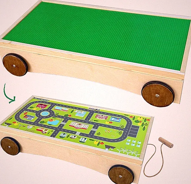 Montessori Birch Wood Toddler Activity Table with Storage & Car Track