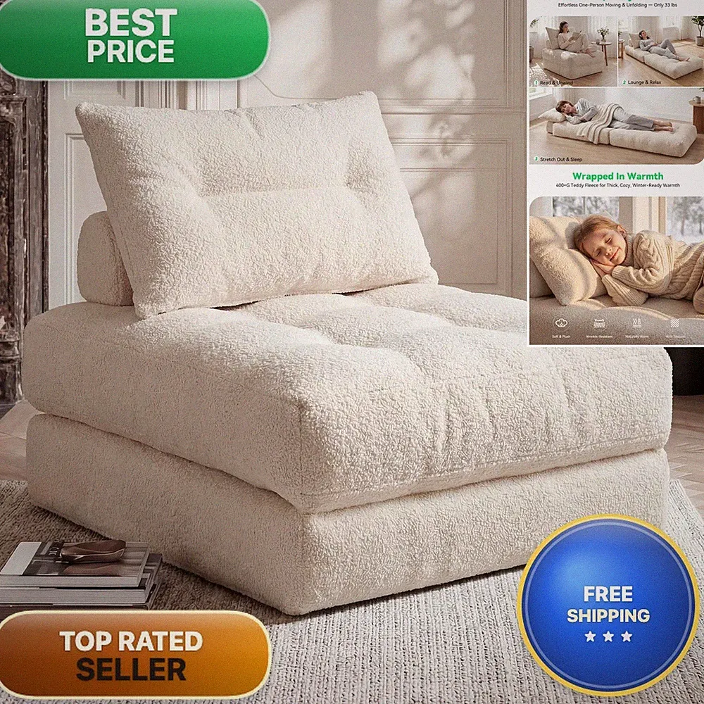 MONVANE Folding Sofa Bed 3-in-1 Convertible Sleeper Chair Beige