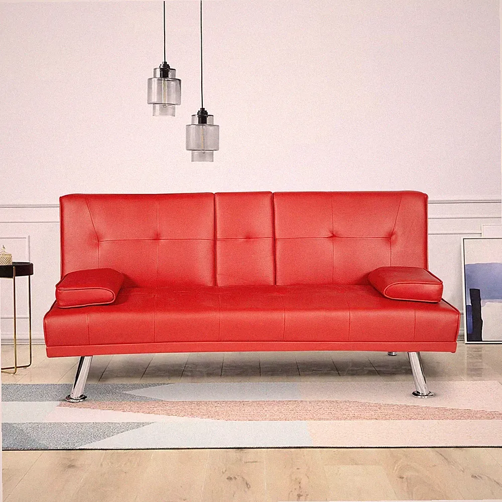 MOOSENG FUTON SETS BLACK CONVERTIBLE SOFA BED WITH ARMREST RECLINER COUCH RED