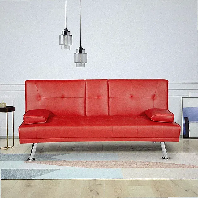 MOOSENG FUTON SETS BLACK CONVERTIBLE SOFA BED WITH ARMREST RECLINER COUCH RED