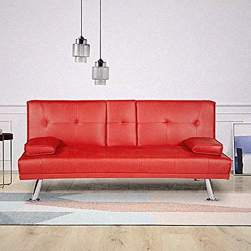 MOOSENG FUTON SETS BLACK CONVERTIBLE SOFA BED WITH ARMREST RECLINER COUCH - RED