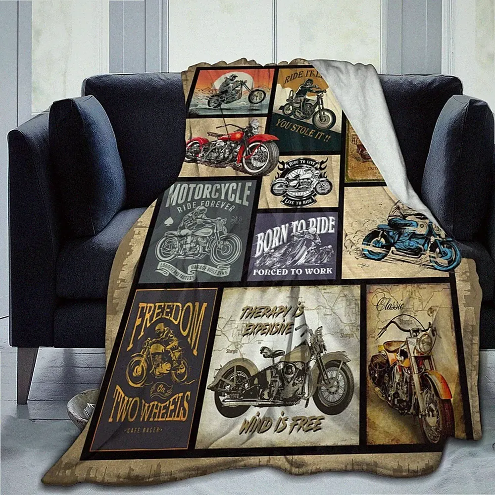Motorcycle Throw Blanket 60x50 Inch Soft Cozy Fleece Bedding Sofa Bed