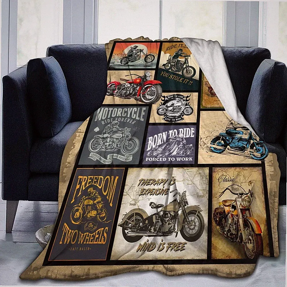 Motorcycle Throw Blanket Couch Sofa Bed Plush Fleece Soft Cozy 80x60 Inch