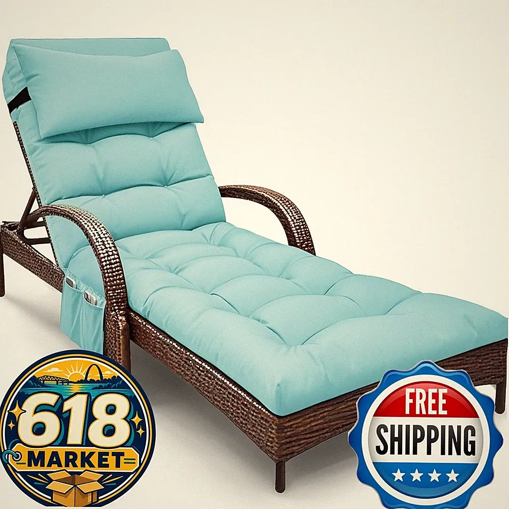 Moutosne Outdoor Chaise Lounge Cushion 71x21x4 Waterproof Teal with Ties