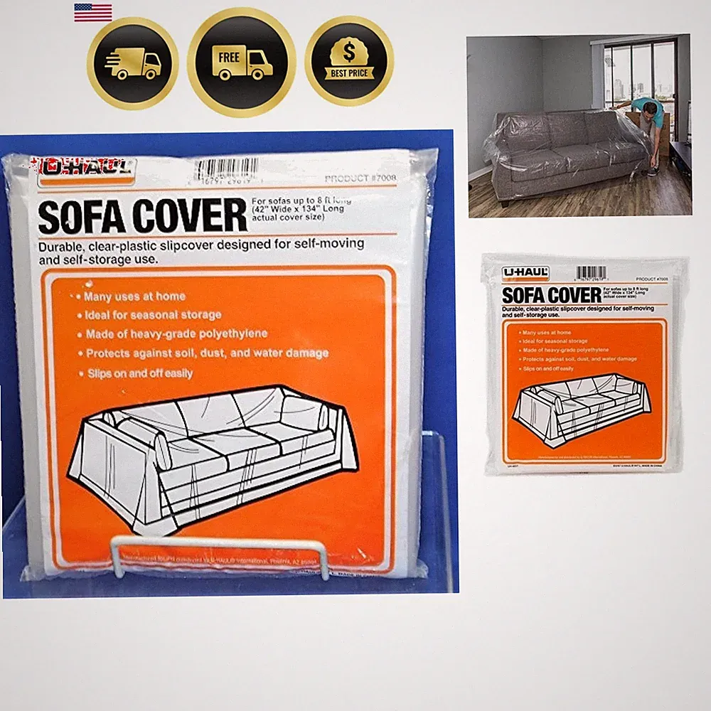 Moving & Storage Sofa Cover Fits Sofas up to 8' Long - Water Resistant Plasti...