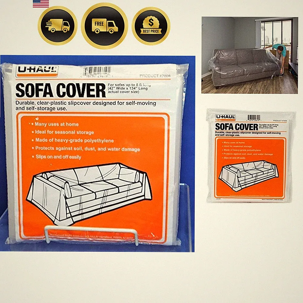 Moving & Storage Sofa Cover Fits Sofas up to 8' Long - Water Resistant Plasti...