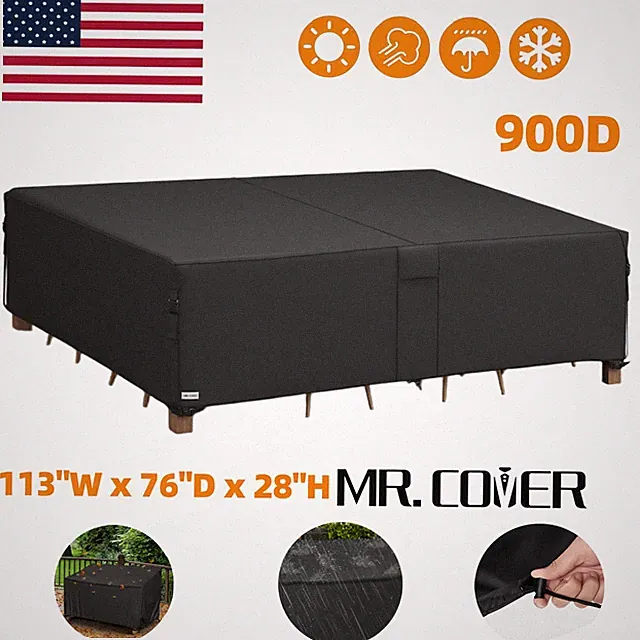 MR. COVER Heavy Duty Patio Furniture Cover 900D Waterproof 113x76x28 Inch Black