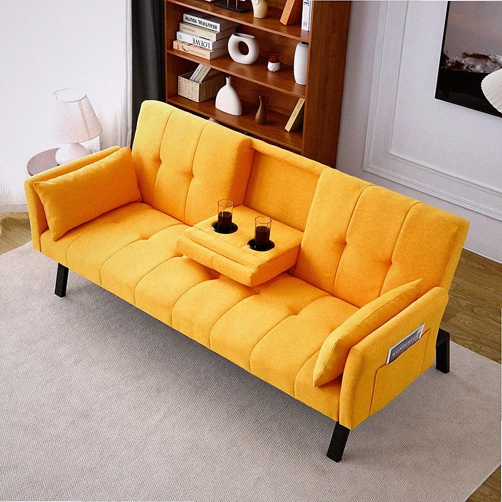 multi-functional cotton and linen sofa bed foldable +cup holder +side storage