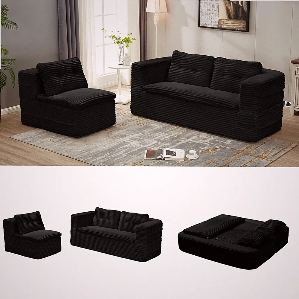 Multi Functional Sectional Sofa Bed w/Independent Chaise Lounge and Functional B