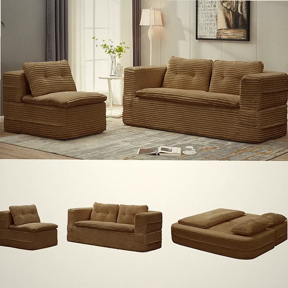 Multi Functional Sectional Sofa Bed w/Independent Chaise Lounge and Functional
