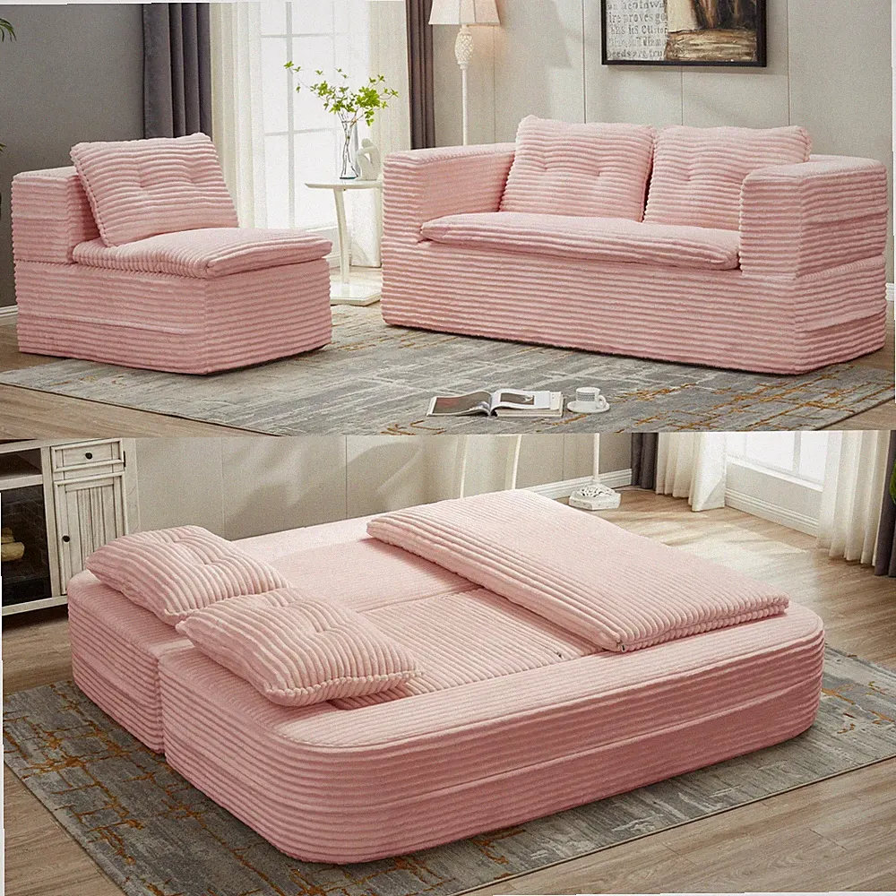 Multi Functional Sectional Sofa Bed w/ Independent Chaise Lounge&Functional Bl