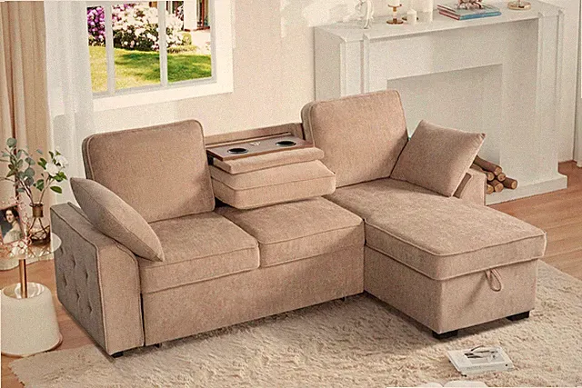 Multi - Functional Sectional Sofa Ensemble Featuring a Removable Cup Holder Tra