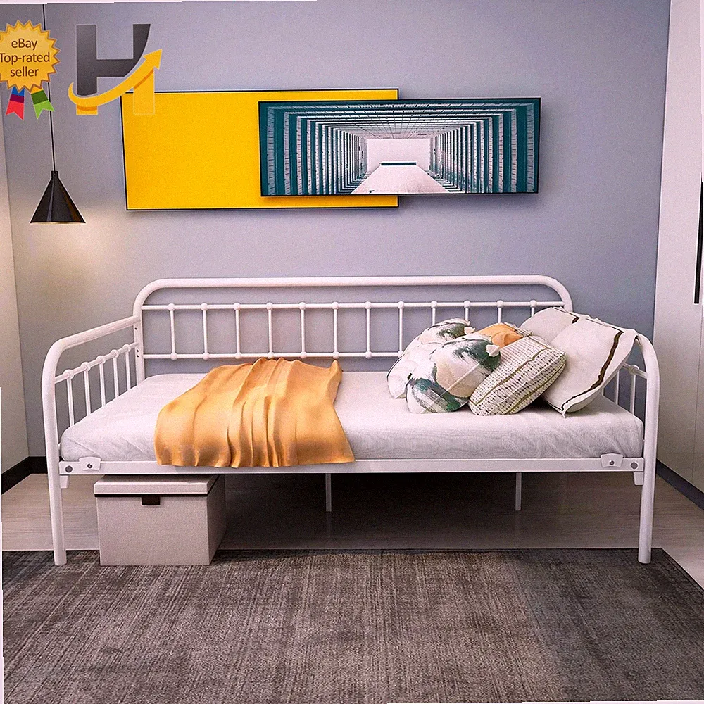 Multi-Purpose Metal Daybed Frame Heavy Duty Metal Slats Sofa Bed White