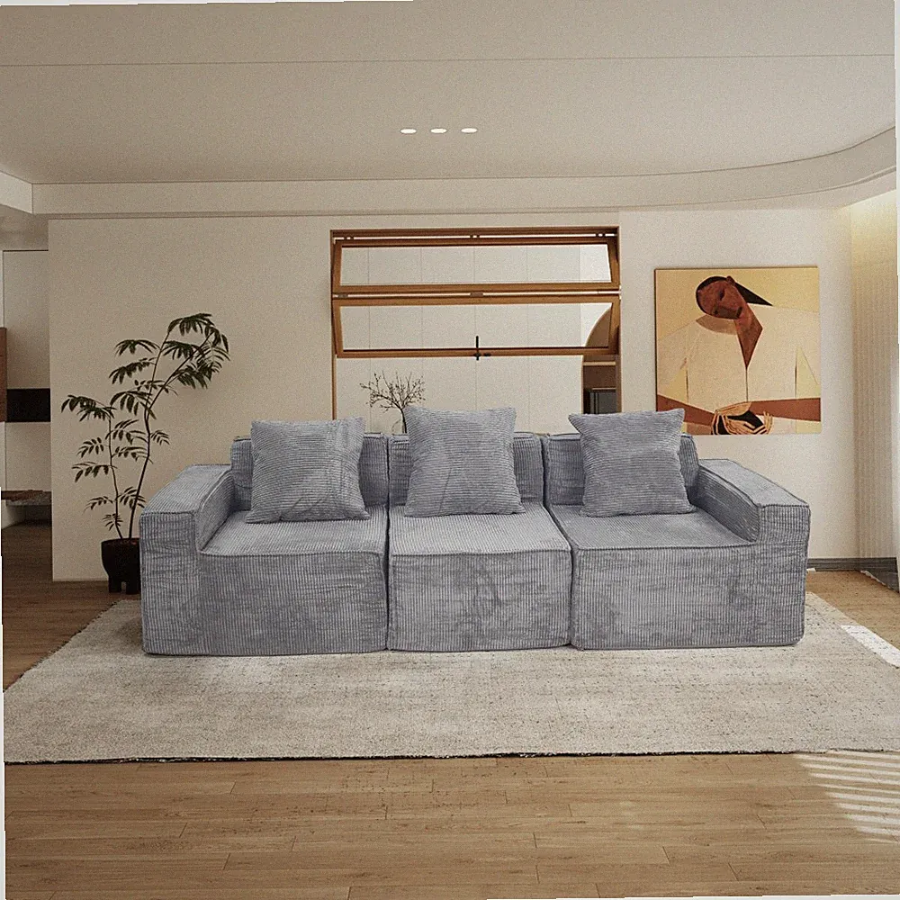 Multi-Seater Floor Sofa Bed Convertible Corduroy Sleeper Couch w/ Pillow Armrest