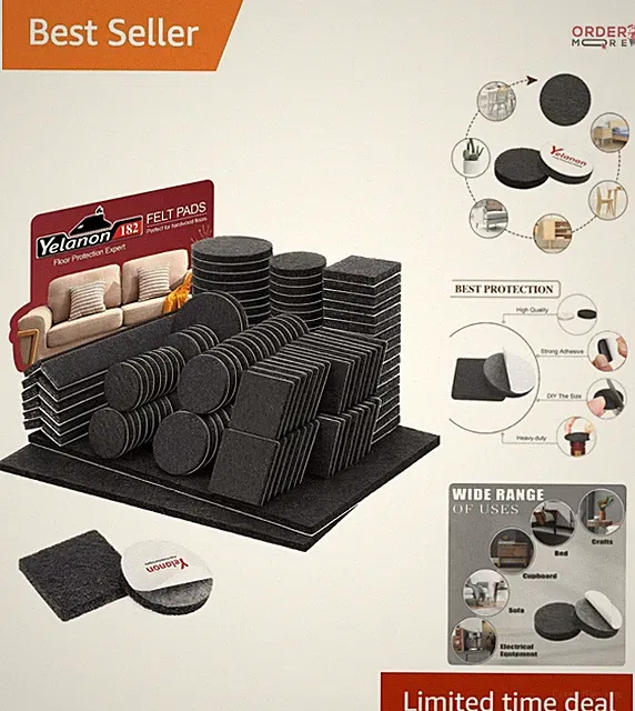 Multi-Size Felt Pads - 182 Anti-Scratch Furniture Protectors for Hardwood Floors