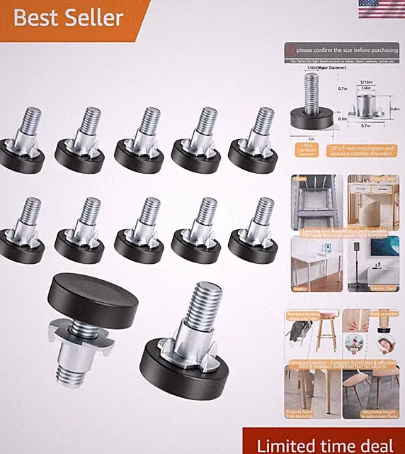 Multi-Surface 12PCS Leveling Feet - 1/4" UNC Adjustable Screws for Stability