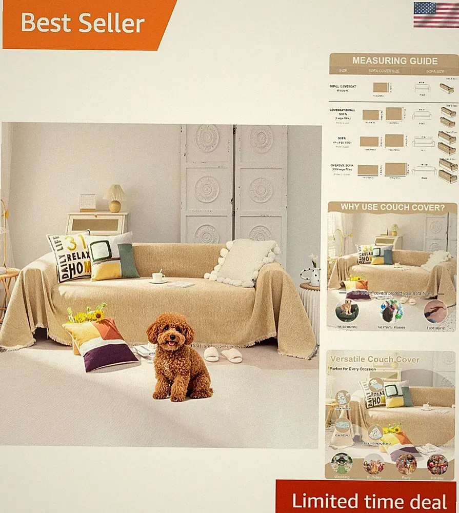 Multi-Use Chenille Furniture Protector - Chic Beige 91"x134" Cover for Sofas