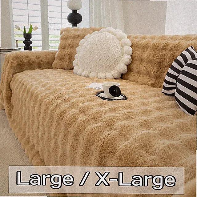 Multi-Use Faux Rabbit Fur Sofa Throw 77"x134" Warm Plush Bed Blanket No Shedding