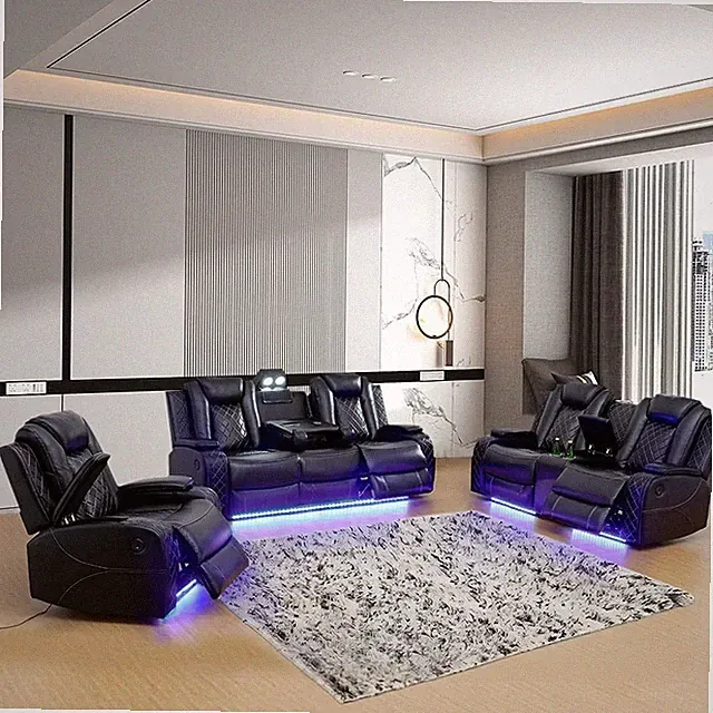 Multifunction Power Recliner Couch Set with LED Light, Storage Console, Cup Hold