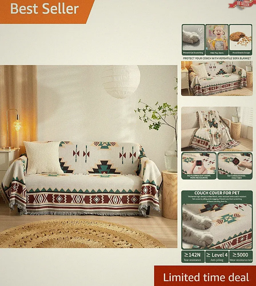 Multifunctional Bohemian Couch Cover - 71" x 134" Sofa Protector for Pets