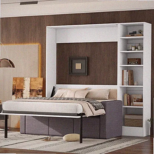 Murphy Wall Bed with Sofa & Storage Shelves Wood Murphy Chest Cabinet Furniture
