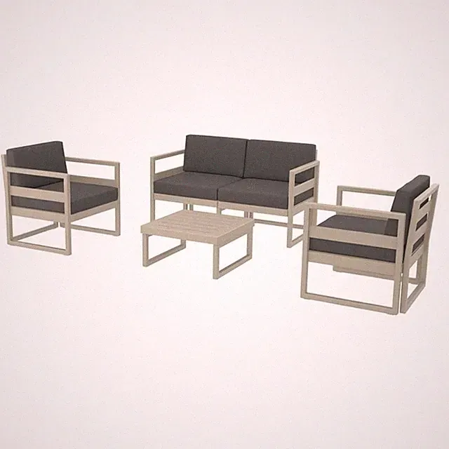 Mykonos 4 Person Taupe Lounge Set with Acrylic Fabric Charcoal Cushions