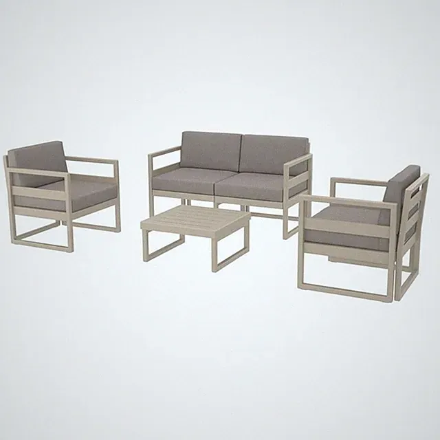 Mykonos 4 Person Taupe Lounge Set with Acrylic Fabric Taupe Cushions