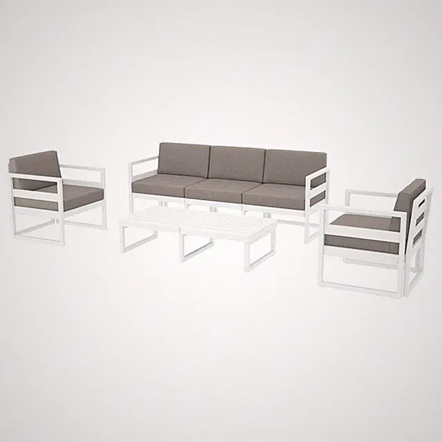 Mykonos 5 Person Lounge Set in White with Acrylic Fabric Taupe Cushions