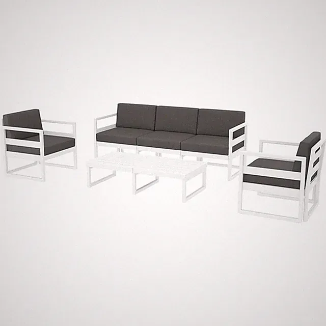 Mykonos 5 Person Lounge Set White with Acrylic Fabric Charcoal Cushions